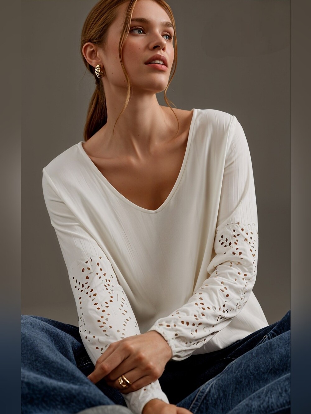 Maurices Cream Eyelet Sleeve Blouse